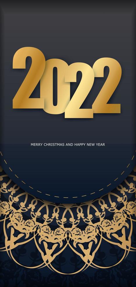 2022 Weihnachtskarte Frohe Weihnachten und ein gutes neues Jahr in Schwarz mit Vintage-Goldverzierung vektor