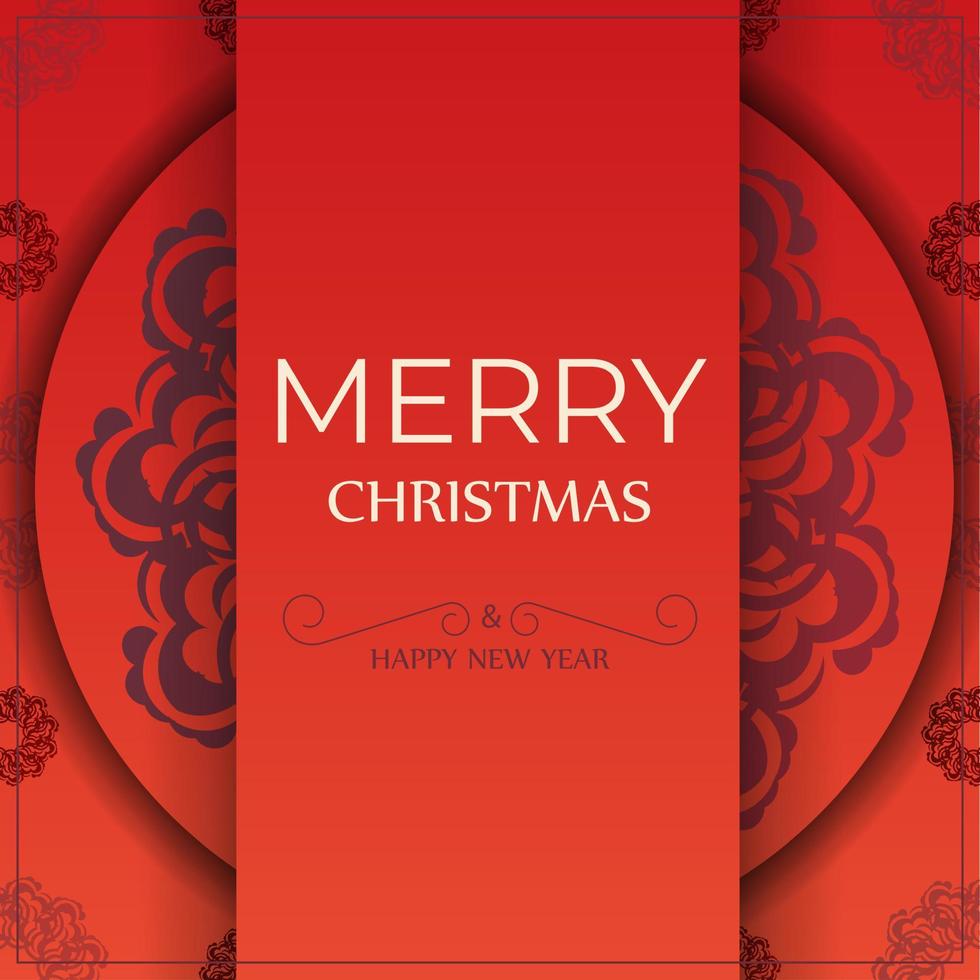 grußkarte frohe weihnachten und guten rutsch ins neue jahr in roter farbe mit vintage burgunder ornament vektor