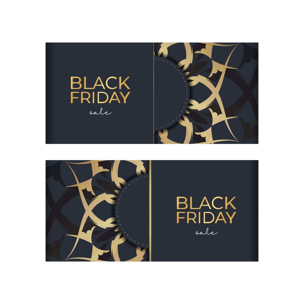 mörk blå svart fredag försäljning affisch mall med årgång guld prydnad vektor