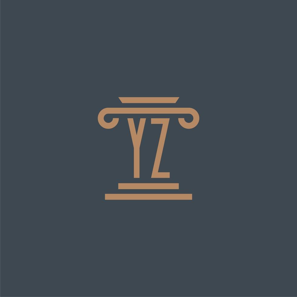 yz-Anfangsmonogramm für Anwaltskanzleilogo mit Säulendesign vektor