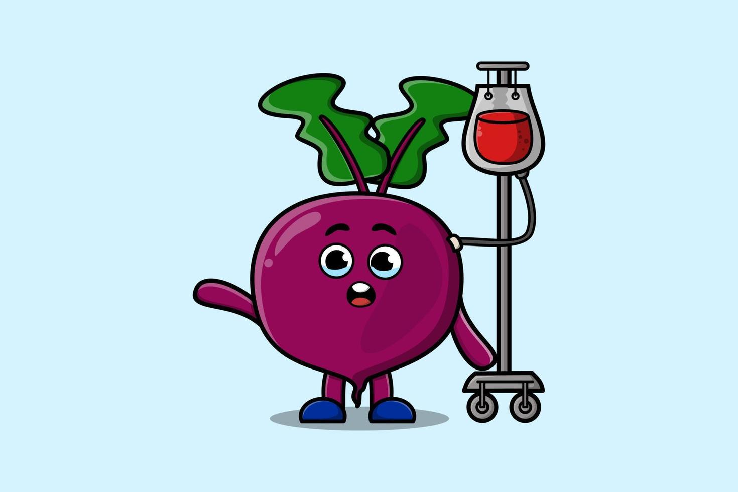 niedliche cartoon-rote beete mit bluttransfusion vektor