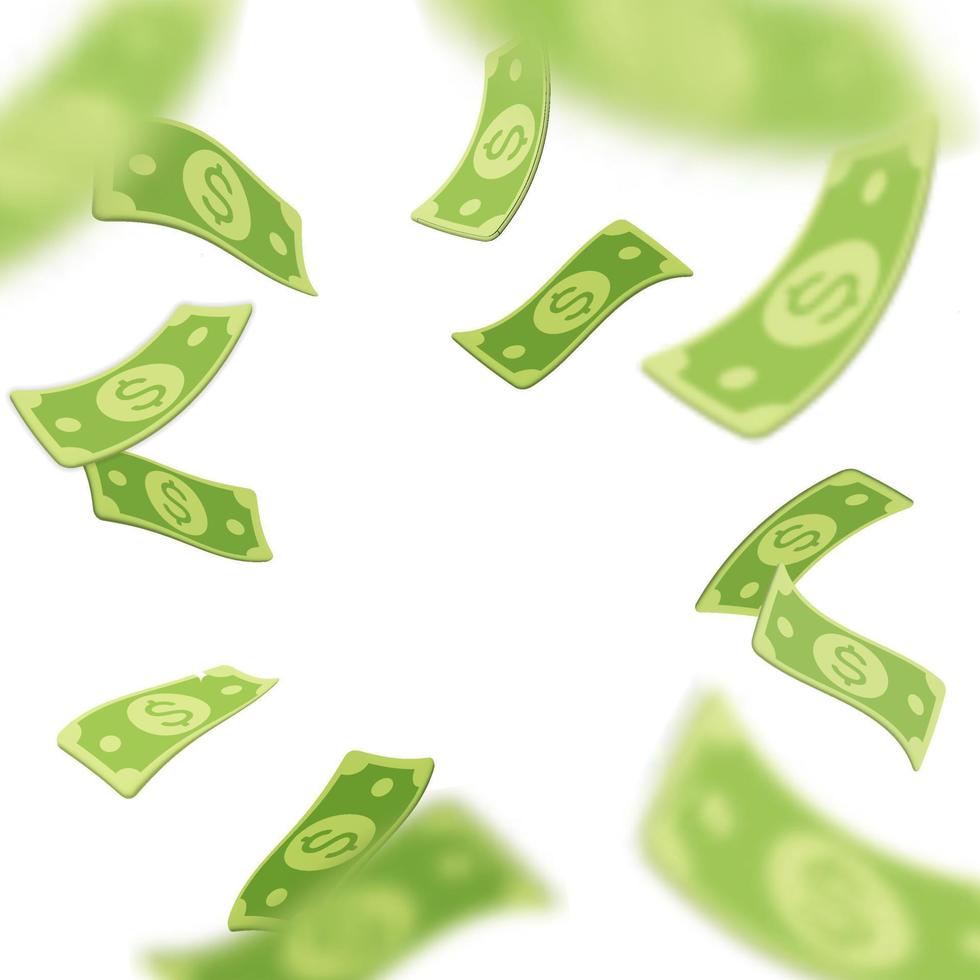 3d vektor pengar explosion fyrkant sammansättning grön dollar valuta flygande och flytande runt om design illustration