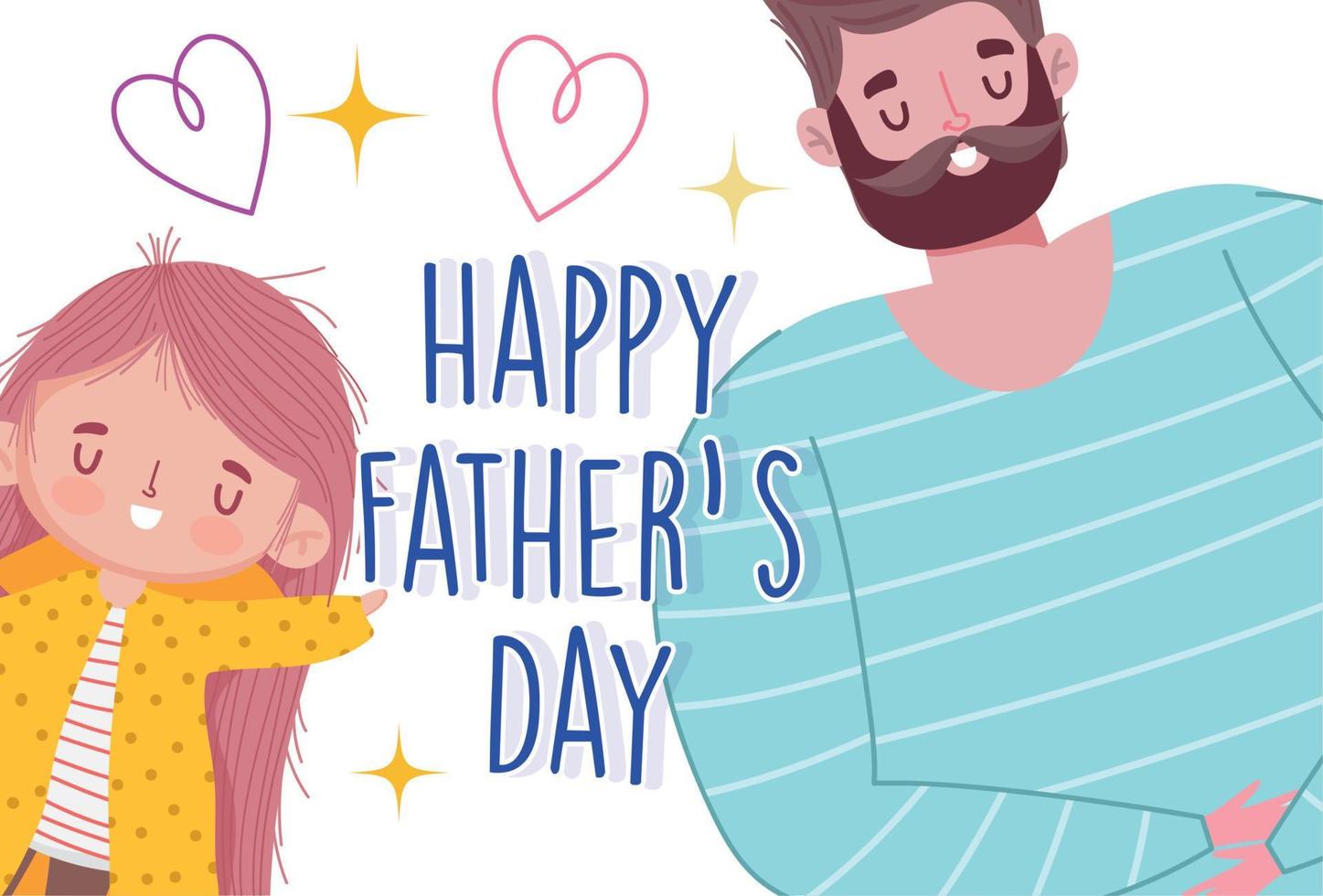 Lycklig fäder dag, tecknad serie pappa och dotter kärlek hjärtan kort vektor