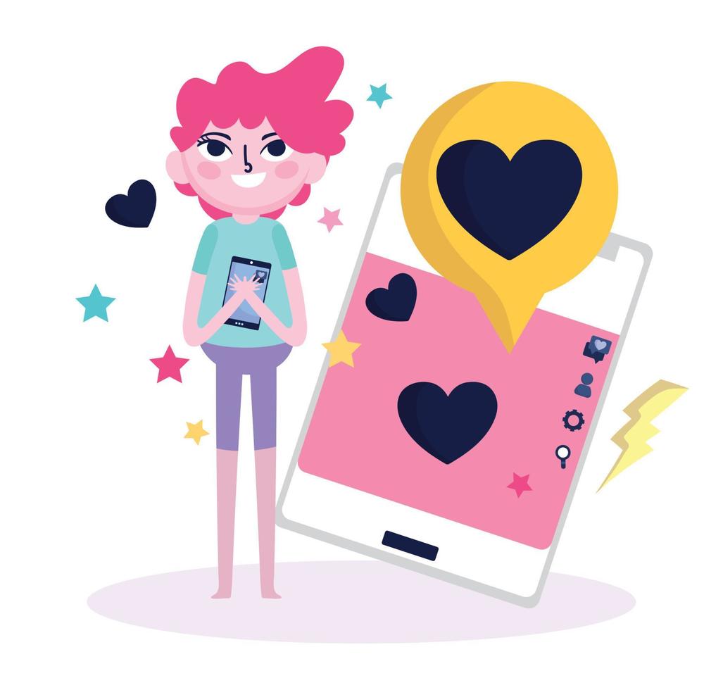 junger mann mit smartphone-gespräch romantische liebe soziale medien vektor