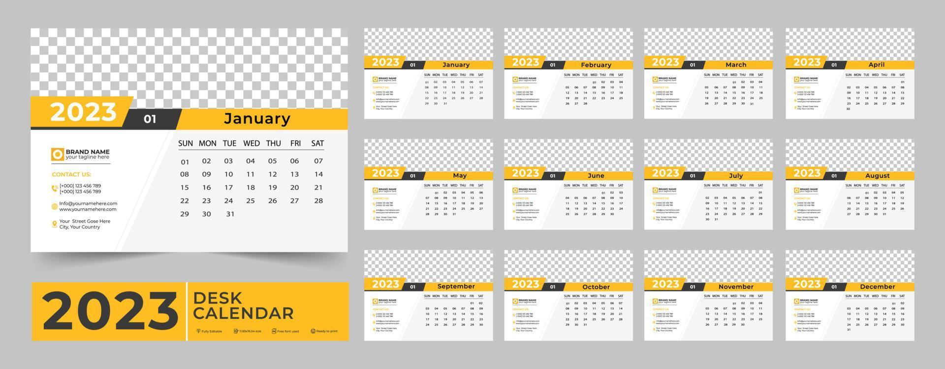 Kalender 2023 Planer Corporate Template Design Set. Woche beginnt am Montag. Vorlage für Jahreskalender 2023. Monatskalendervorlage für 2023 Jahr vektor