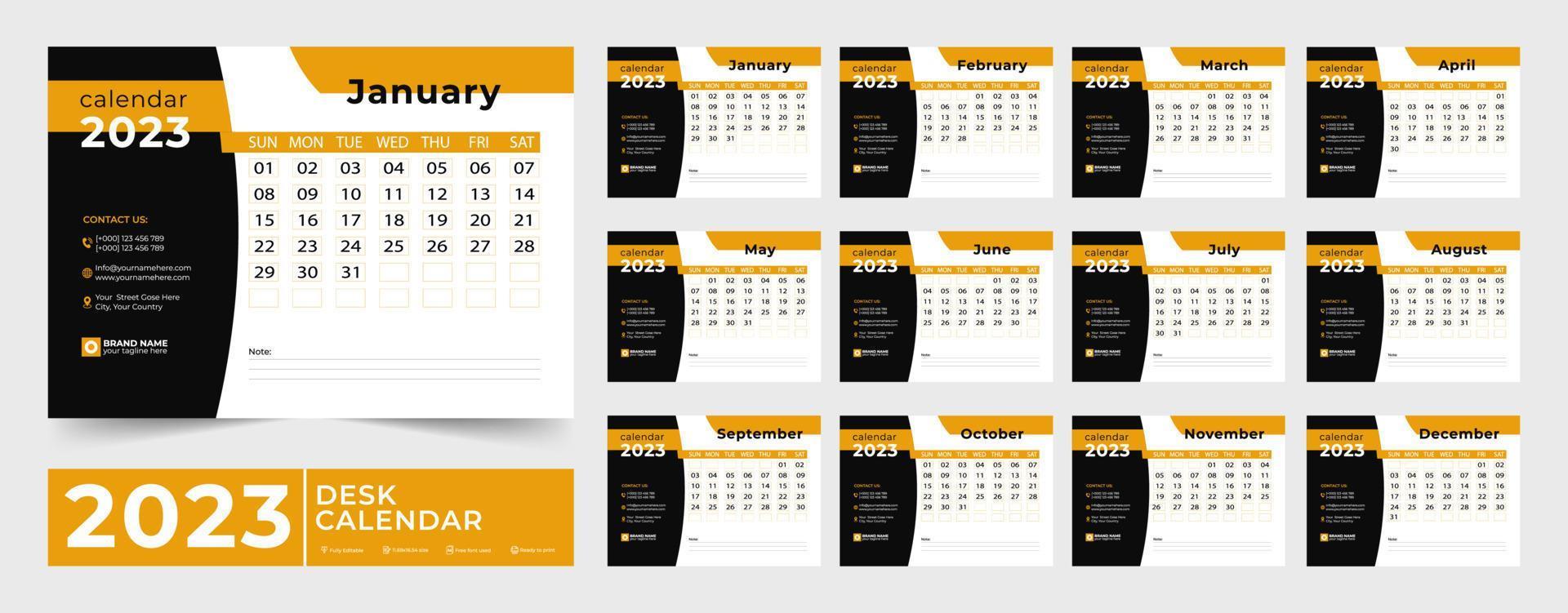 Kalender 2023 Planer Corporate Template Design Set. Woche beginnt am Montag. Vorlage für Jahreskalender 2023. Monatskalendervorlage für 2023 Jahr. vektor