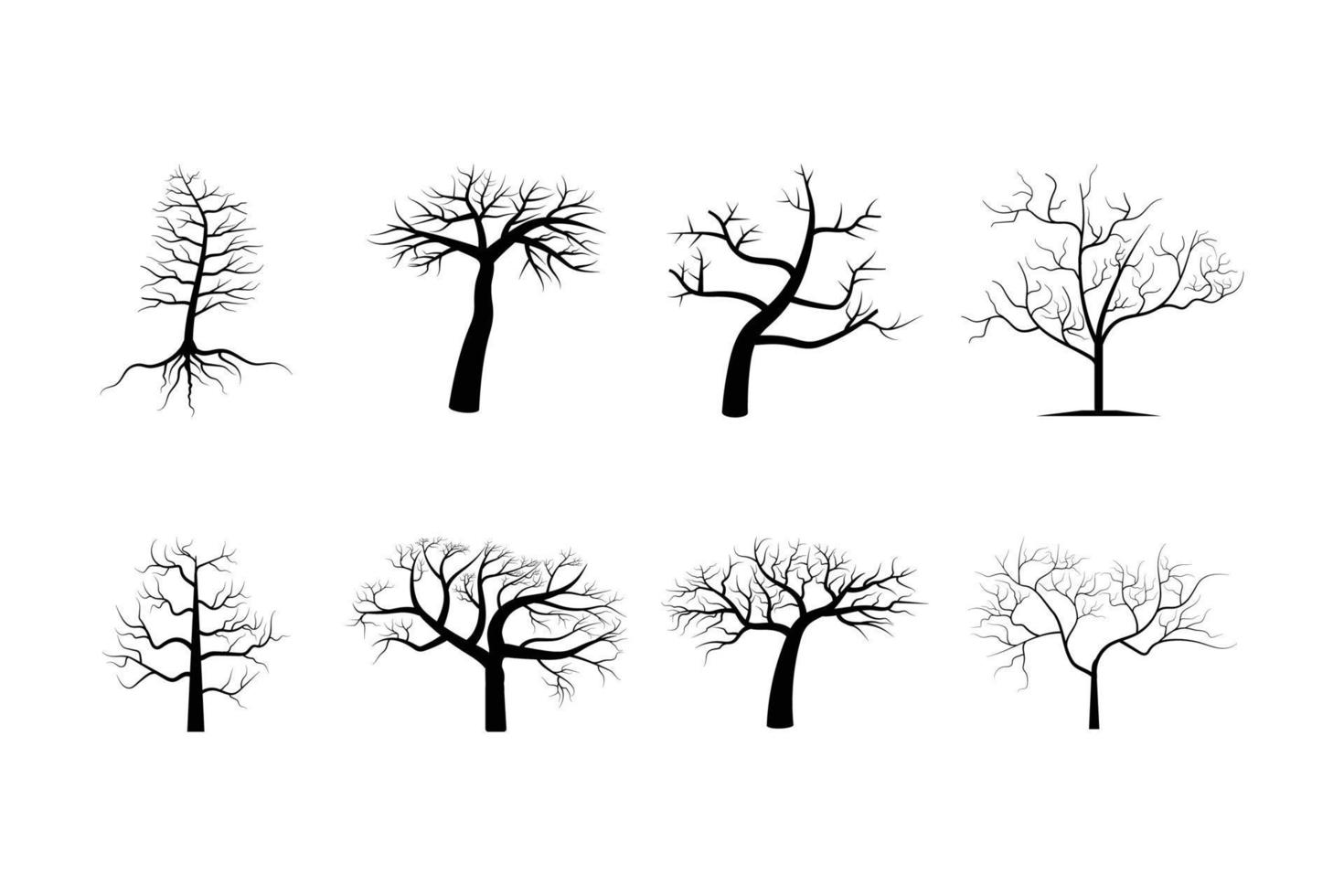 toter Baum Silhouetten Vektor. sterbendes schwarzes gruseliges gruseliges waldillustrationsbild der bäume vektor