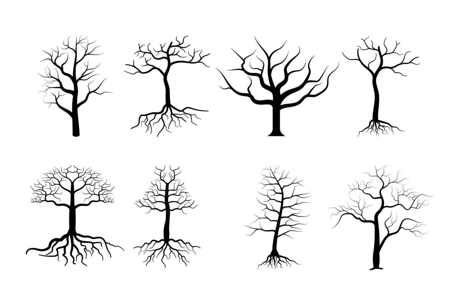 död- träd silhuetter vektor. döende svart skrämmande läskigt träd skog illustration bild vektor