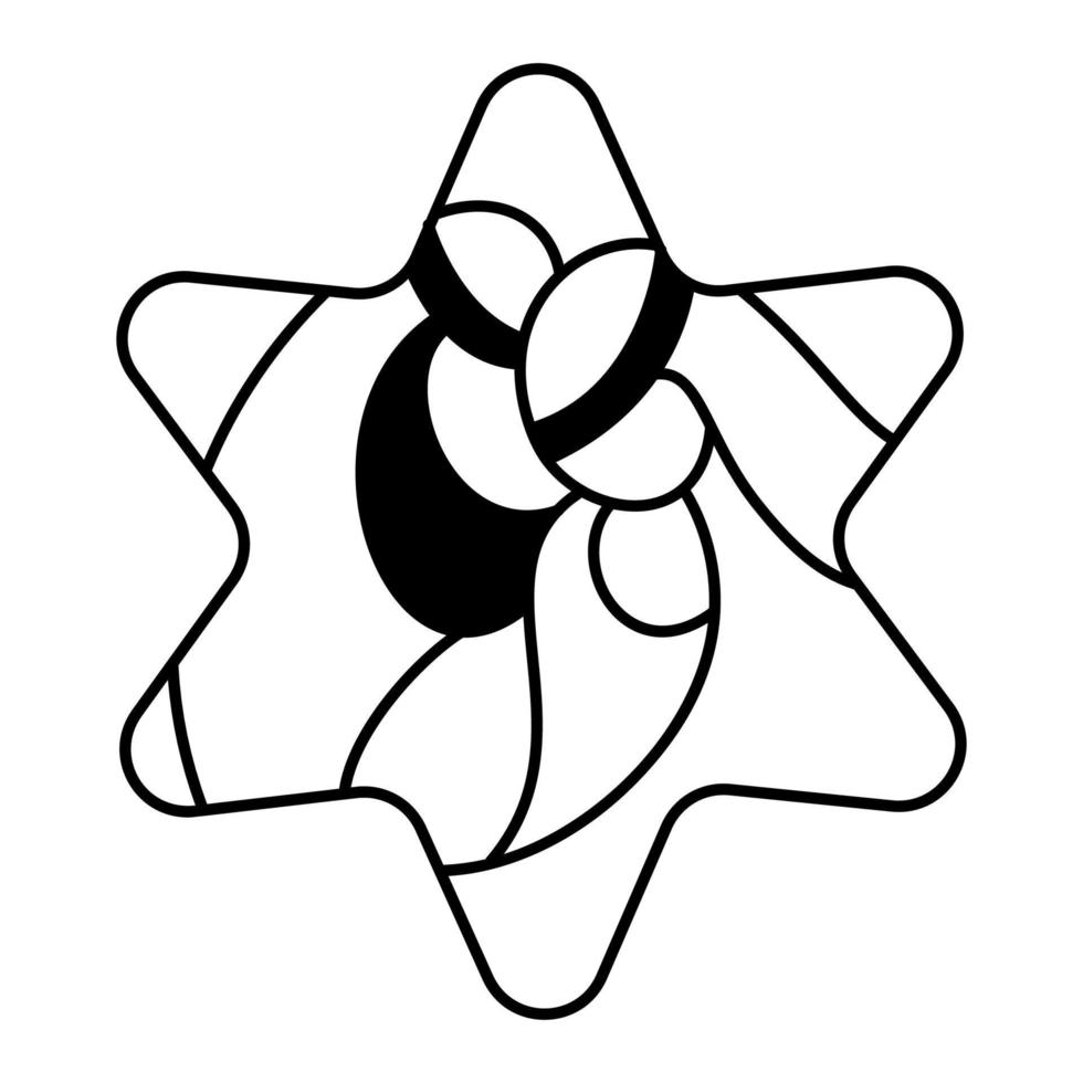 Vektor Weihnachten christliche religiöse Krippe des Jesuskindes mit Maria und Josef. logo stern symbol illustration skizze. Gekritzelhand gezeichnet mit schwarzen Linien