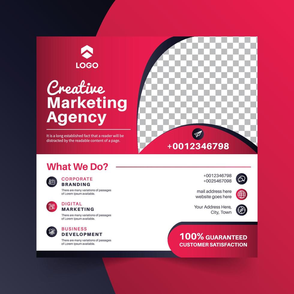 Social-Media-Post-Web-Banner der Agentur für digitales Marketing mit roter Form vektor