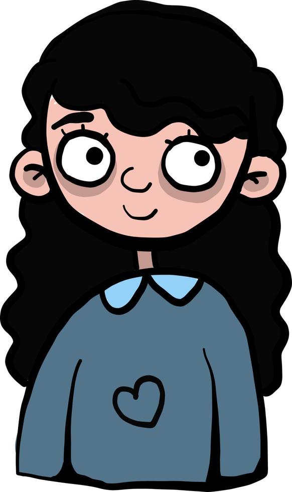 flicka med svart hår, illustration, vektor på vit bakgrund
