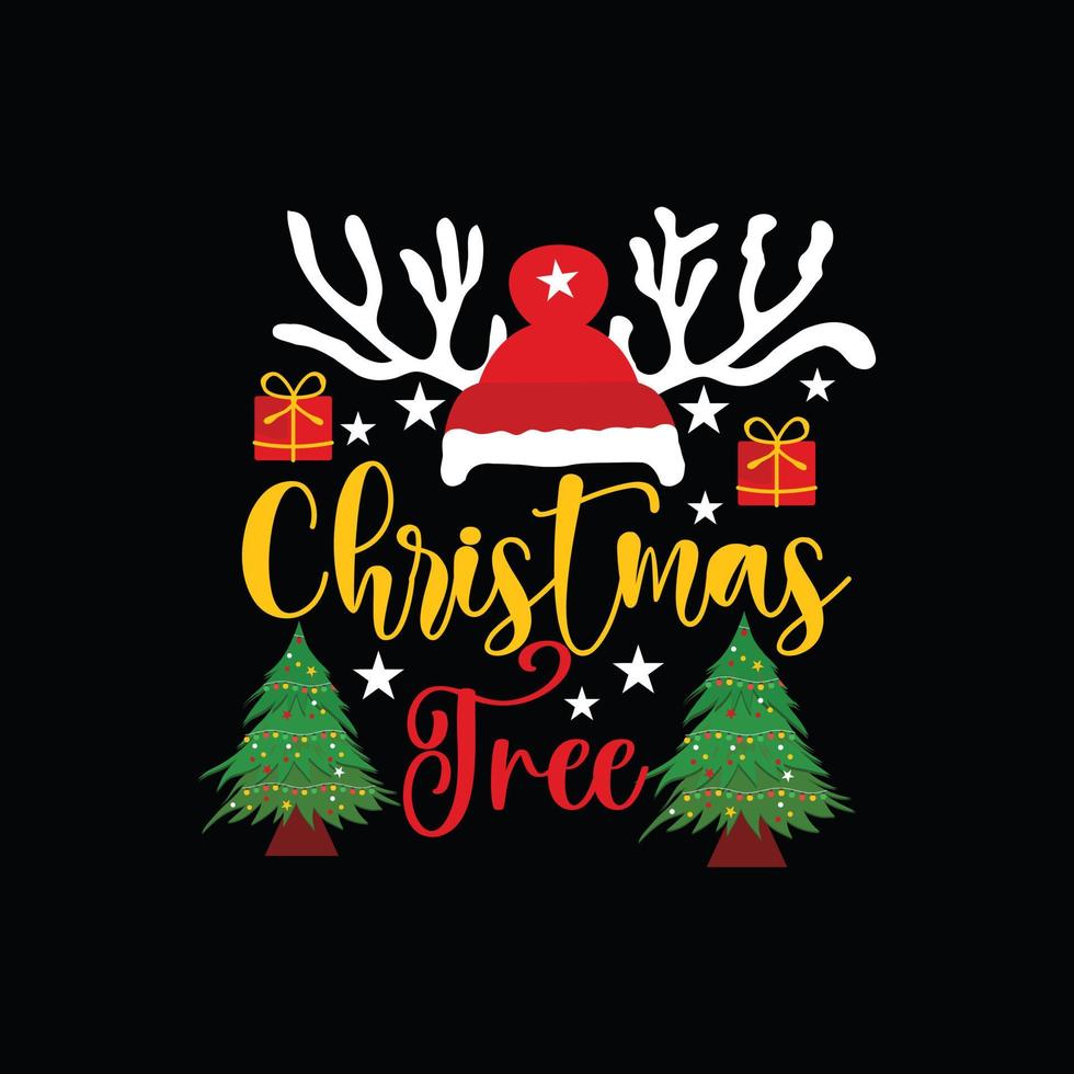 Weihnachtsbaum-Vektor-T-Shirt-Vorlage. Vektorgrafiken, Weihnachts-T-Shirt-Design. kann für bedruckte Tassen, Aufkleberdesigns, Grußkarten, Poster, Taschen und T-Shirts verwendet werden. vektor