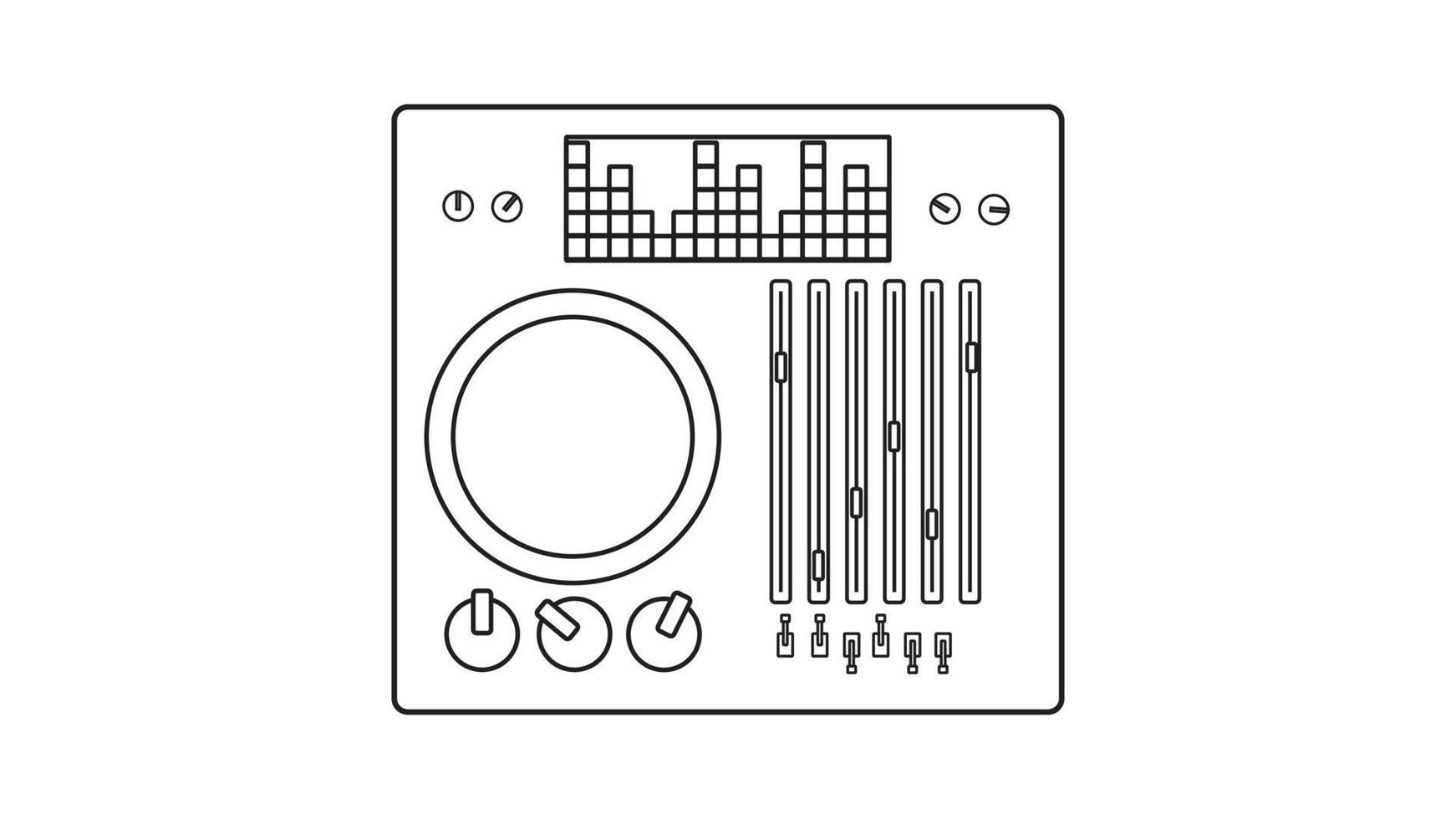 gammal retro årgång audio musik Utrustning vinyl dj styrelse med skjutreglage och vevar och knappar från de 70-talet, 80-tal, 90-tal. svart och vit ikon. vektor illustration