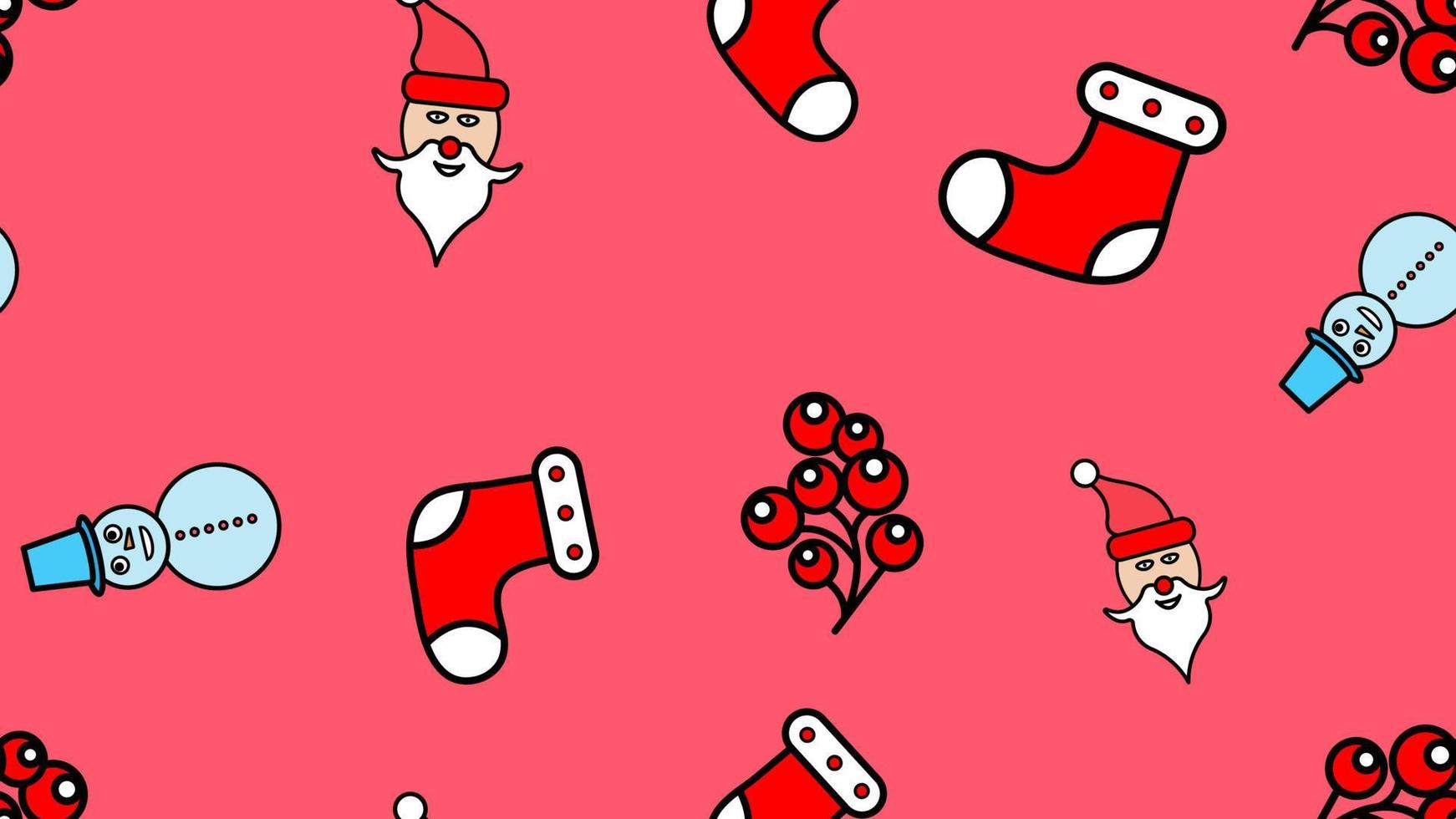weihnachtsnahtloses muster mit socke, weihnachtsmann, weihnachtsblume, schieber, schneeflocke, rentier vektor
