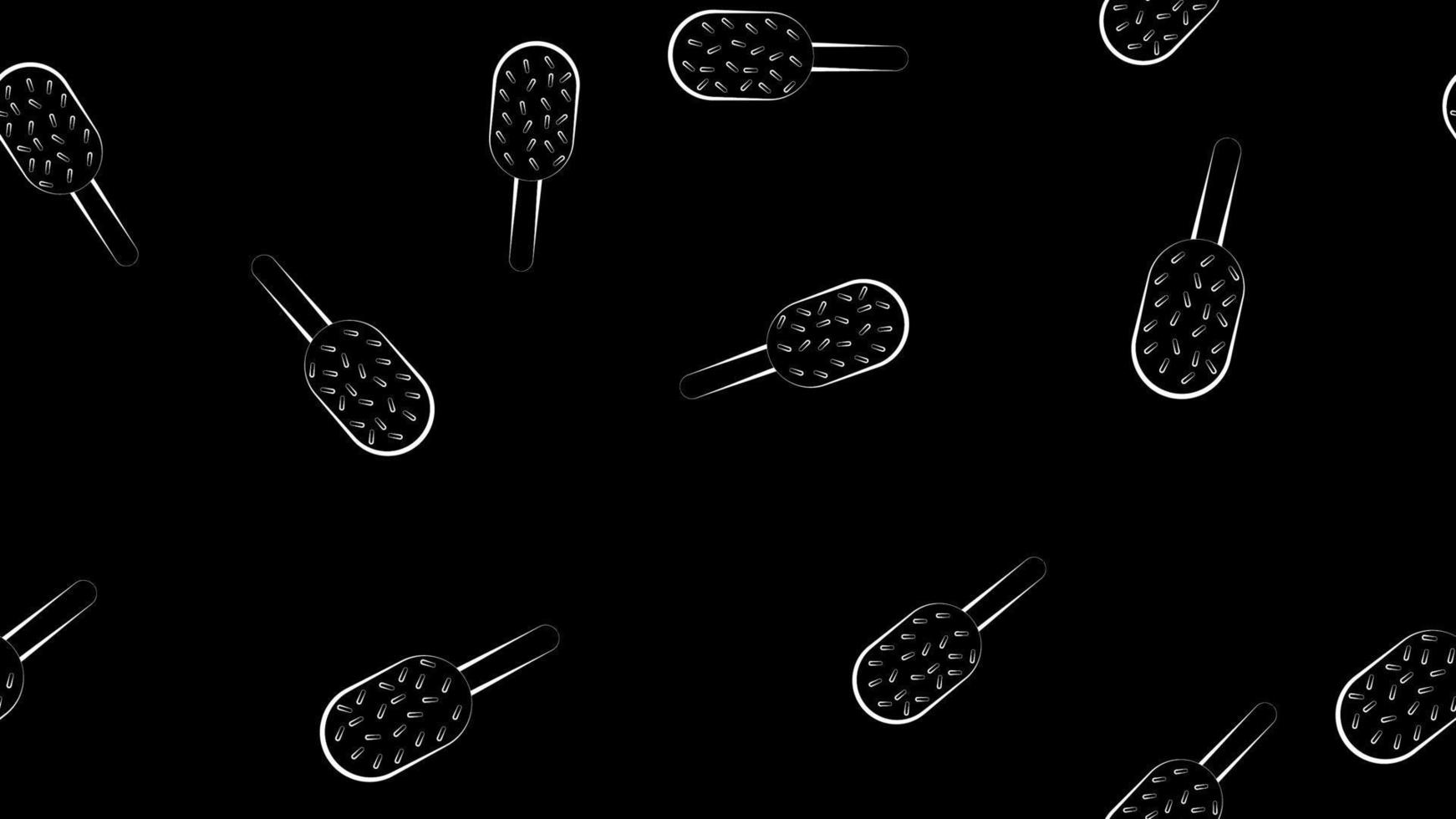 Eis am Stiel auf schwarzem Hintergrund, Muster, Vektorillustration. Eis mit Zuckerstreuseln. Tapeten für Cafés und Restaurants im Stil von Bleistiftzeichnungen vektor