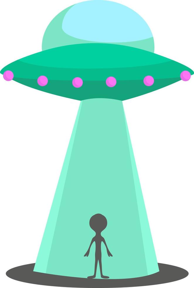 Alien mit UFO, Illustration, Vektor auf weißem Hintergrund