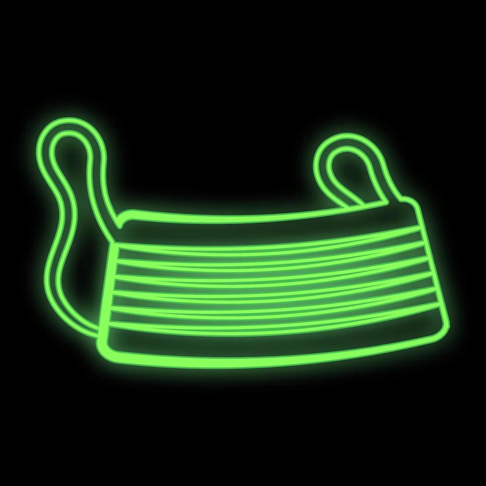 ljus lysande grön medicinsk vetenskaplig digital neon tecken för sjukhus laboratorium apotek skön med covid 19 coronavirus pandemi respirator mask på svart bakgrund. vektor illustration
