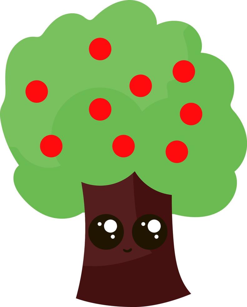 süßer kleiner Apfelbaum, Illustration, Vektor auf weißem Hintergrund.