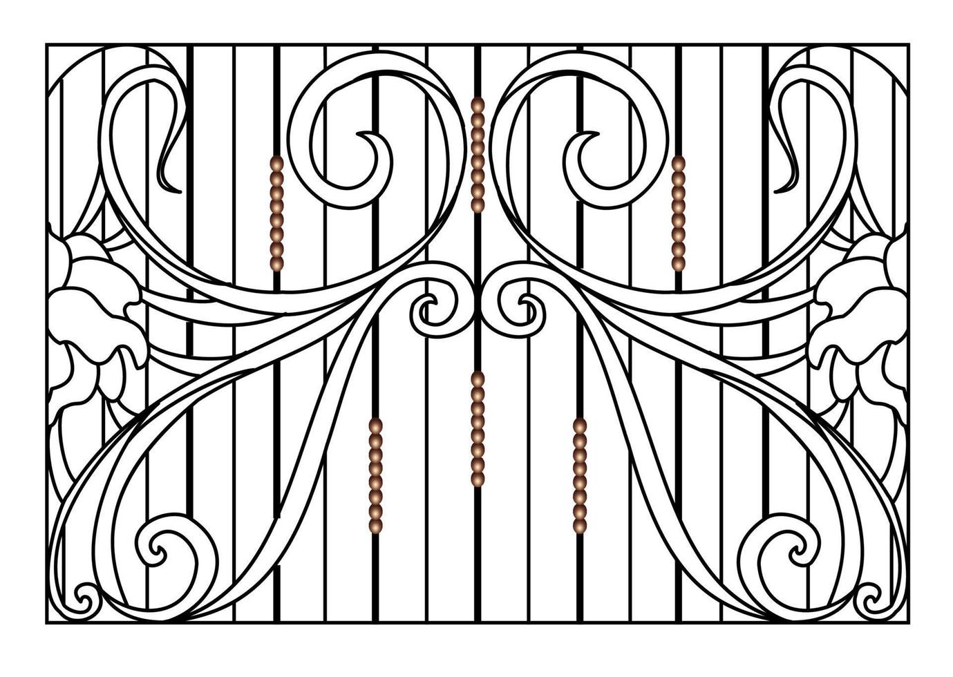 dekorerad järn Port och staket.svart metall Port med smidda ornament på en vit bakgrund.dekorerade stål vektor herrgård ingång. antik årgång arkitektur objekt, Fasad svart victorian galler.