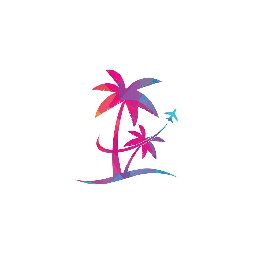 Strand-Reise-Logo-Icon-Design. Vorlage für das Reiselogo. Palme mit Ozeanwellen-Logo-Vorlagenvektor. vektor