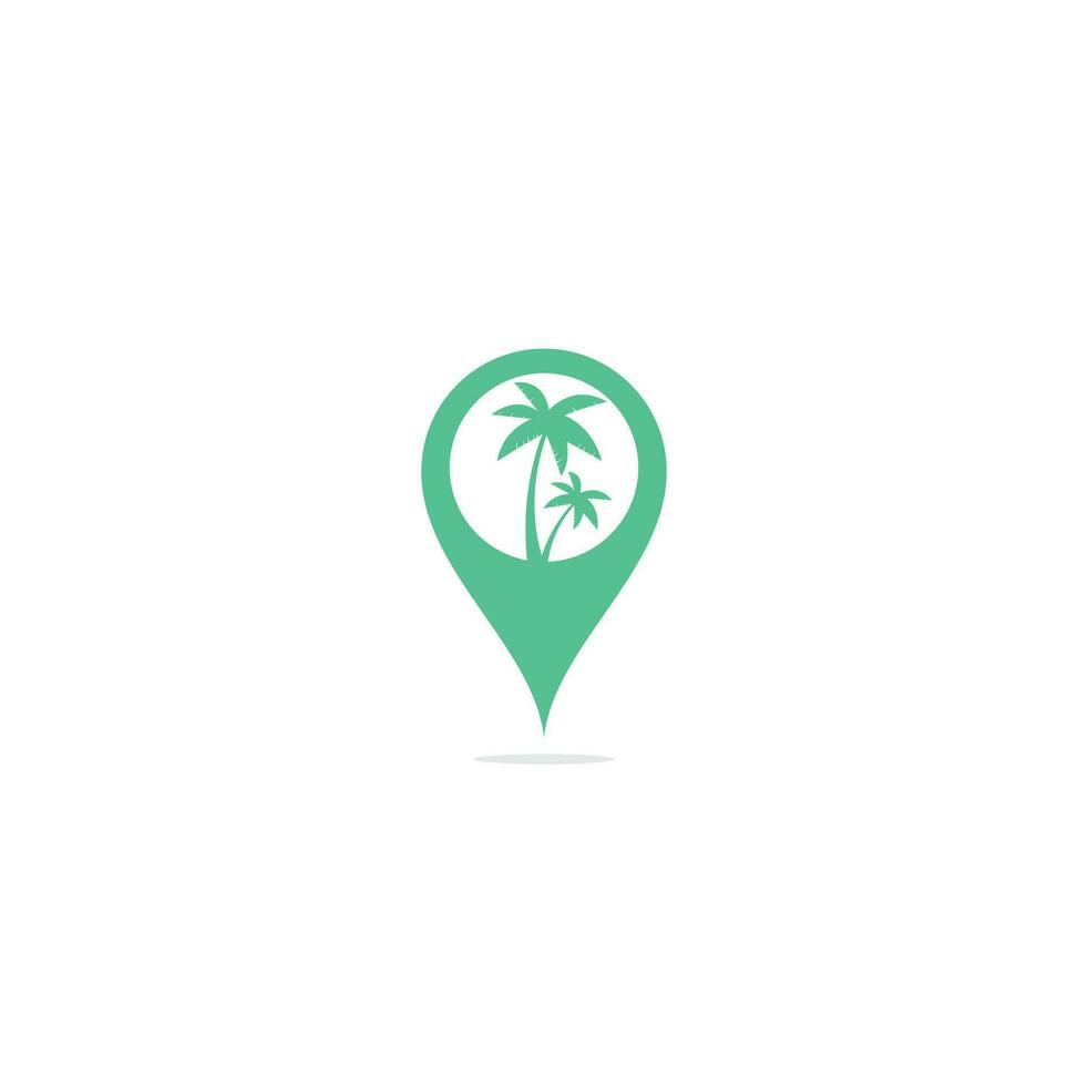 tropischer Strand und Palmen-Logo-Design. Palme Karte Pin Form Konzept Vektor Logo Design. Strand-Logo
