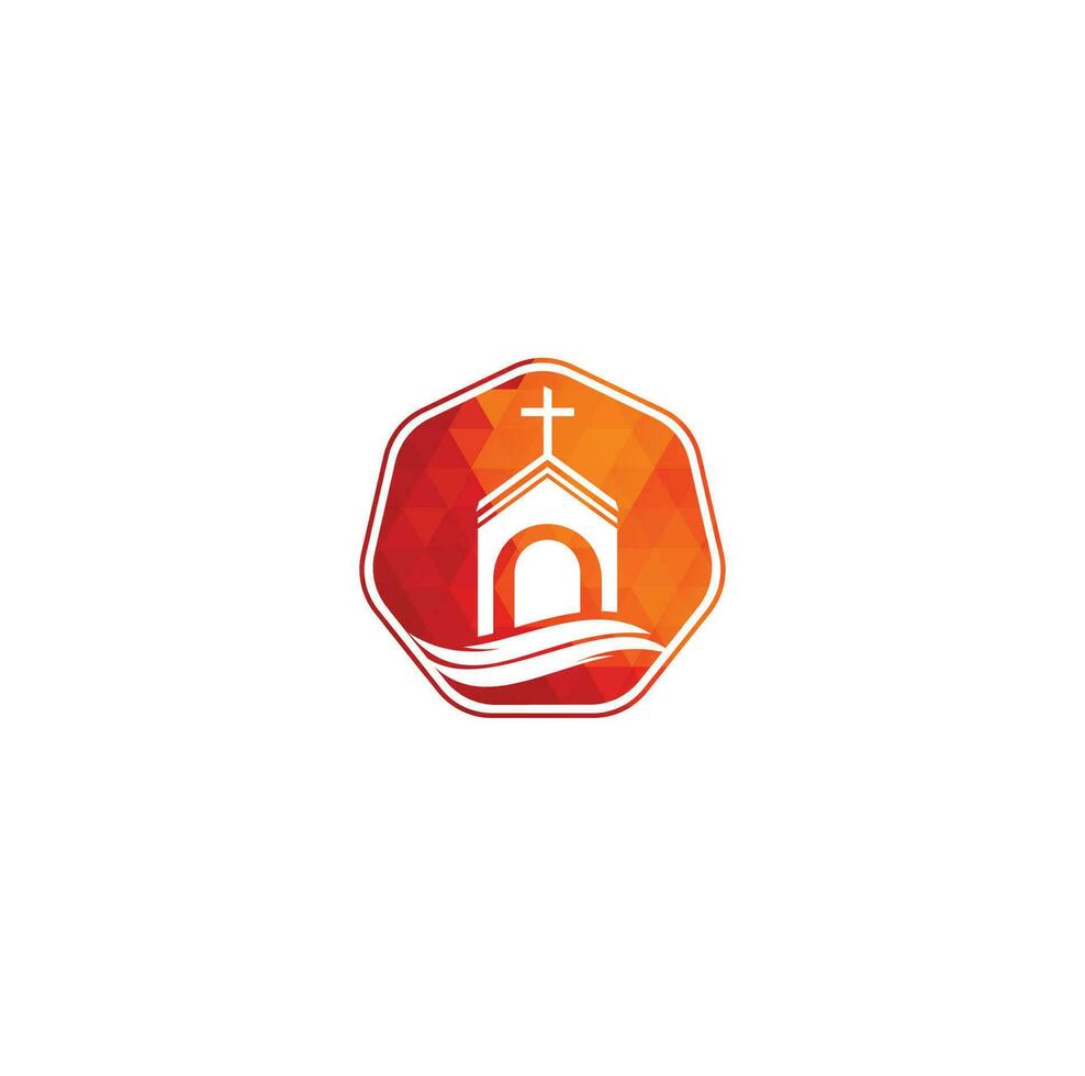 Kirchengebäude-Logo-Design. Vorlagenlogo für Kirchen und Christen. Logo des Kreuzkirchengebäudes. vektor