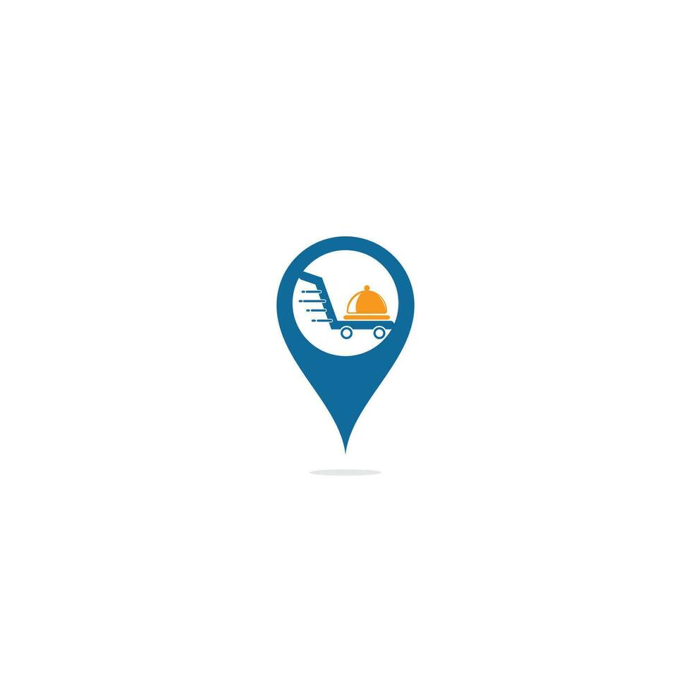 Food-Delivery-Map-Pin-Shape-Konzept-Logo-Design. Zeichen für schnellen Lieferservice. Lieferlogo Online-Bestellrestaurant für Lebensmittel. vektor