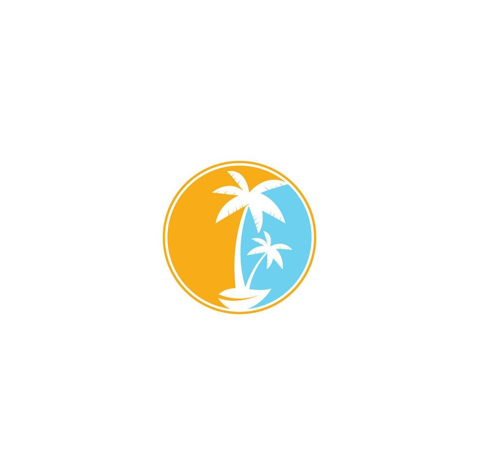 tropischer Strand und Palmen-Logo-Design. kreatives einfaches Palmen-Vektor-Logo-Design. Strand-Logo. Logo der Strandpalme vektor