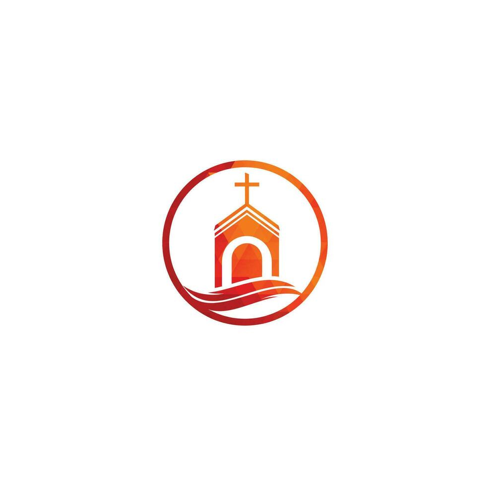 Kirchengebäude-Logo-Design. Vorlagenlogo für Kirchen und Christen. Logo des Kreuzkirchengebäudes. vektor