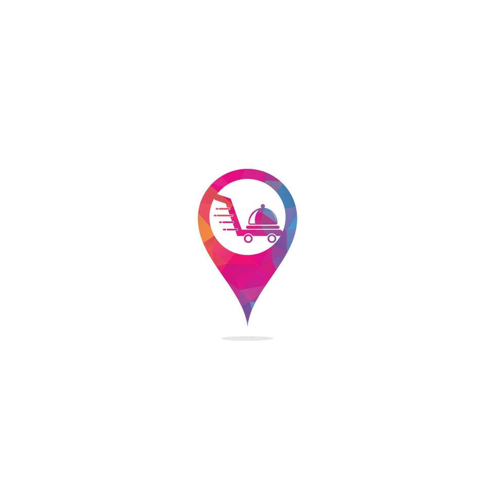 Food-Delivery-Map-Pin-Shape-Konzept-Logo-Design. Zeichen für schnellen Lieferservice. Lieferlogo Online-Bestellrestaurant für Lebensmittel. vektor