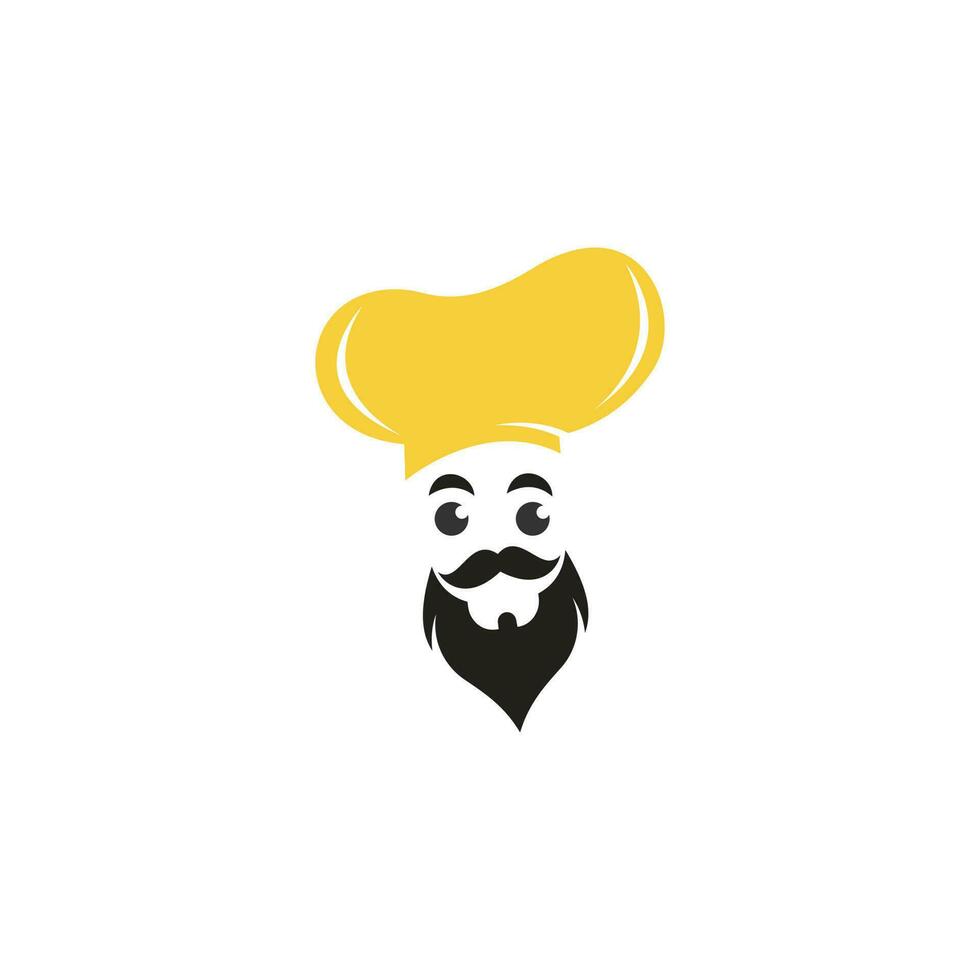 Meisterkoch-Vektor-Logo-Design. Chefkoch mit Schnurrbart und Bartvektorlogo. Kochkopf mit Löffel und Gabel vektor