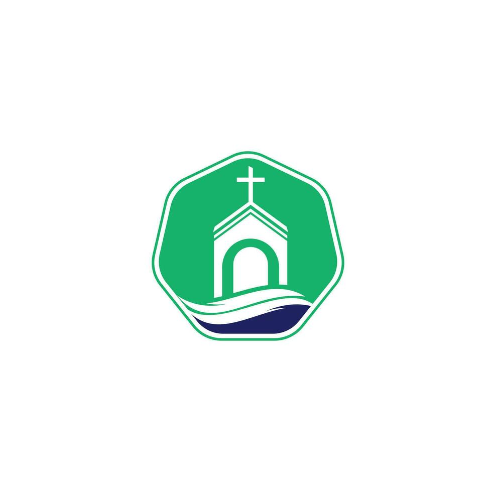 kyrka byggnad logotyp design. mall logotyp för kyrkor och kristen. korsa kyrka byggnad logotyp. vektor