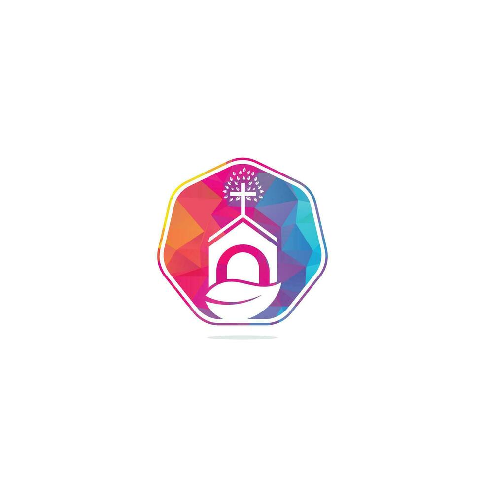 Kirchengebäude-Logo-Design. Vorlagenlogo für Kirchen und Christen. Logo des Kreuzkirchengebäudes. vektor