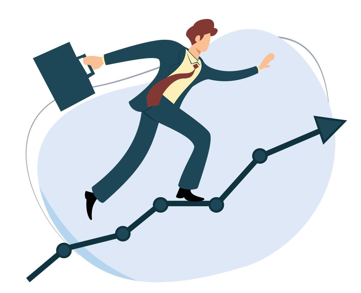 geschäftsmann, der geschäftsdiagrammleiter hochläuft. flacher Designvektor vektor