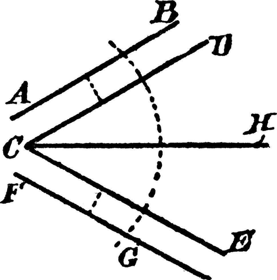 konstruktion av en dividerat vinkel, årgång illustration. vektor