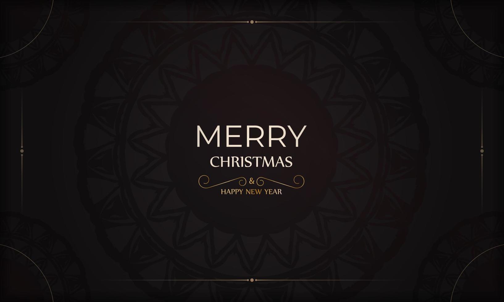 Banner-Vorlage frohes neues Jahr und frohe Weihnachten in schwarzer Farbe mit goldenen Ornamenten. vektor