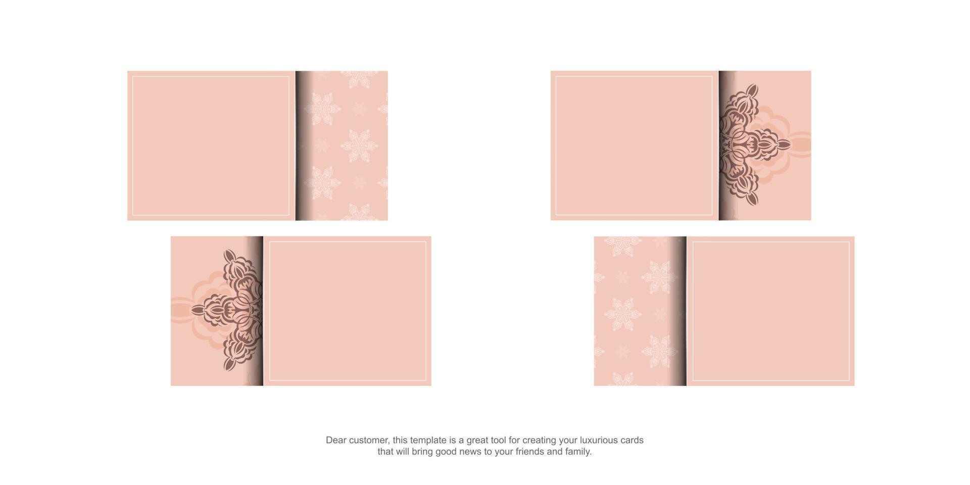 Eine rosafarbene Broschüre mit einem Mandala-Ornament ist druckfertig. vektor