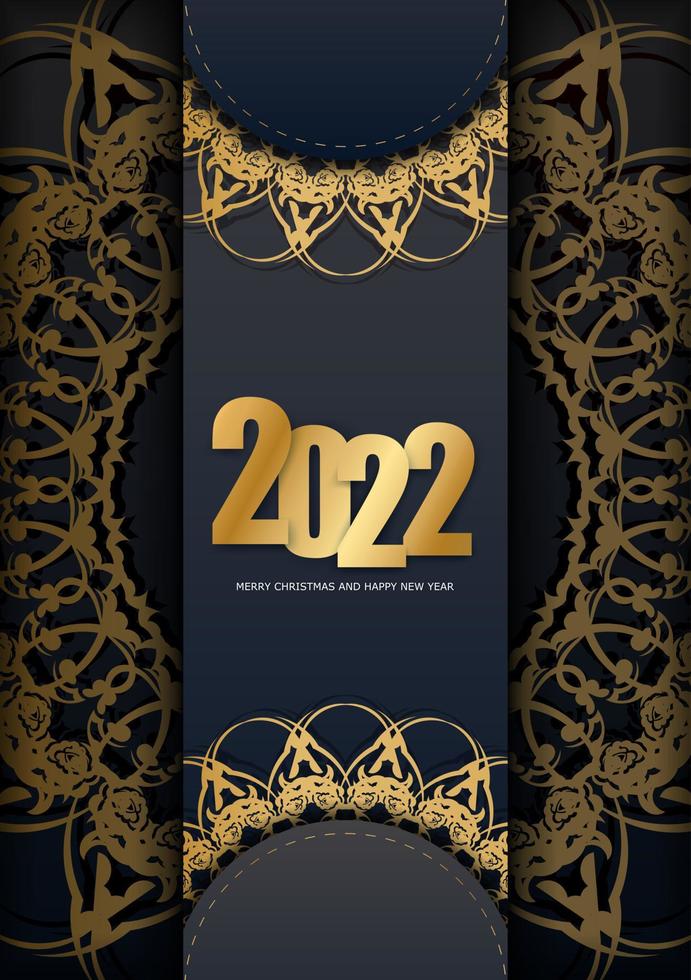 2022 Weihnachtskarte Frohe Weihnachten und ein gutes neues Jahr in Schwarz mit luxuriösem Goldmuster vektor