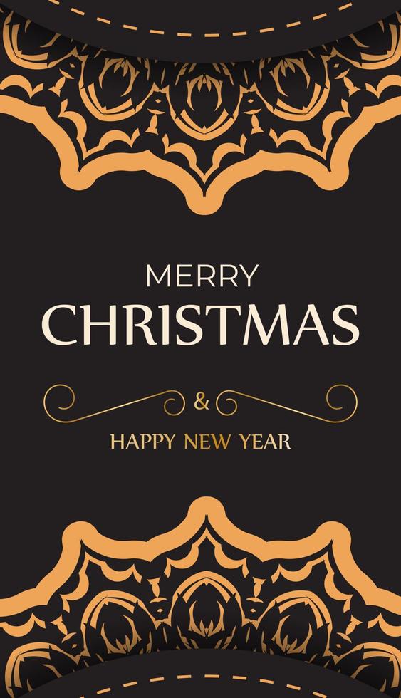 postkarte frohes neues jahr und frohe weihnachten in schwarzer farbe mit wintermuster. vektor