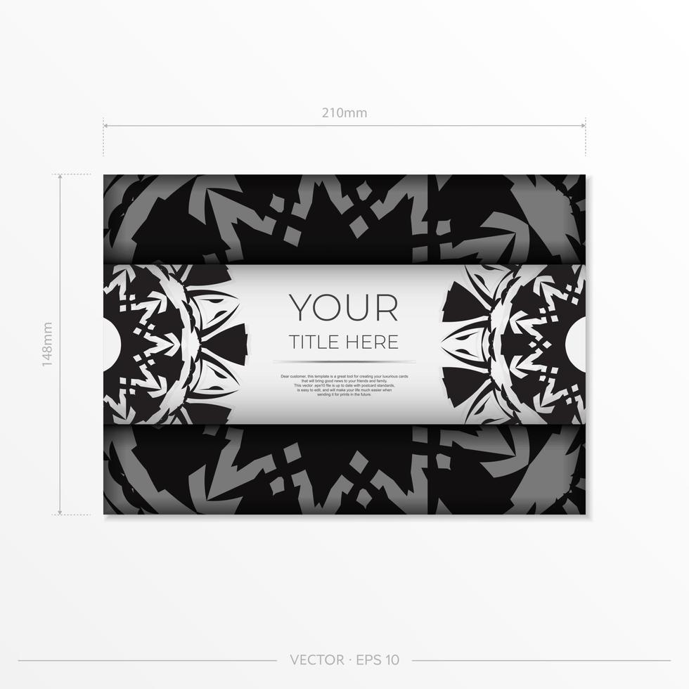 lyxig design av en vykort i vit Färg med svart mönster. vektor inbjudan kort med plats för din text och abstrakt prydnad.
