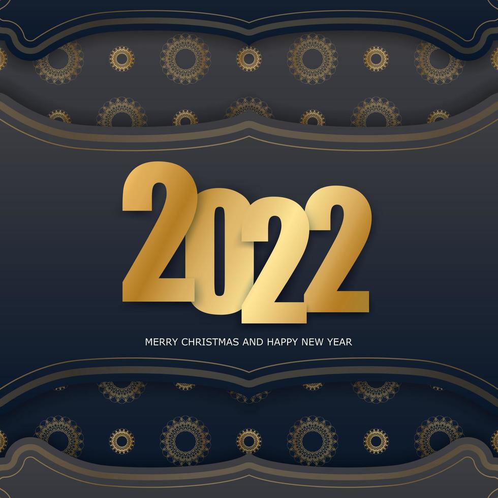 2022 frohes neues Jahr schwarze Grußkarte mit Vintage-Goldmuster vektor