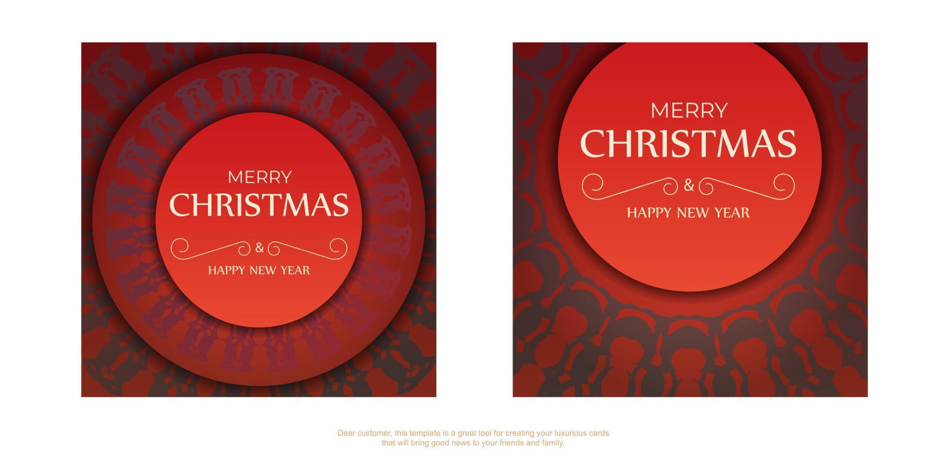 glad jul röd Färg hälsning broschyr mall med årgång vinröd prydnad vektor