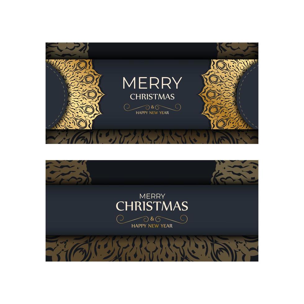vorlage grußkarte frohe weihnachten in dunkelblauer farbe mit abstrakter goldverzierung vektor