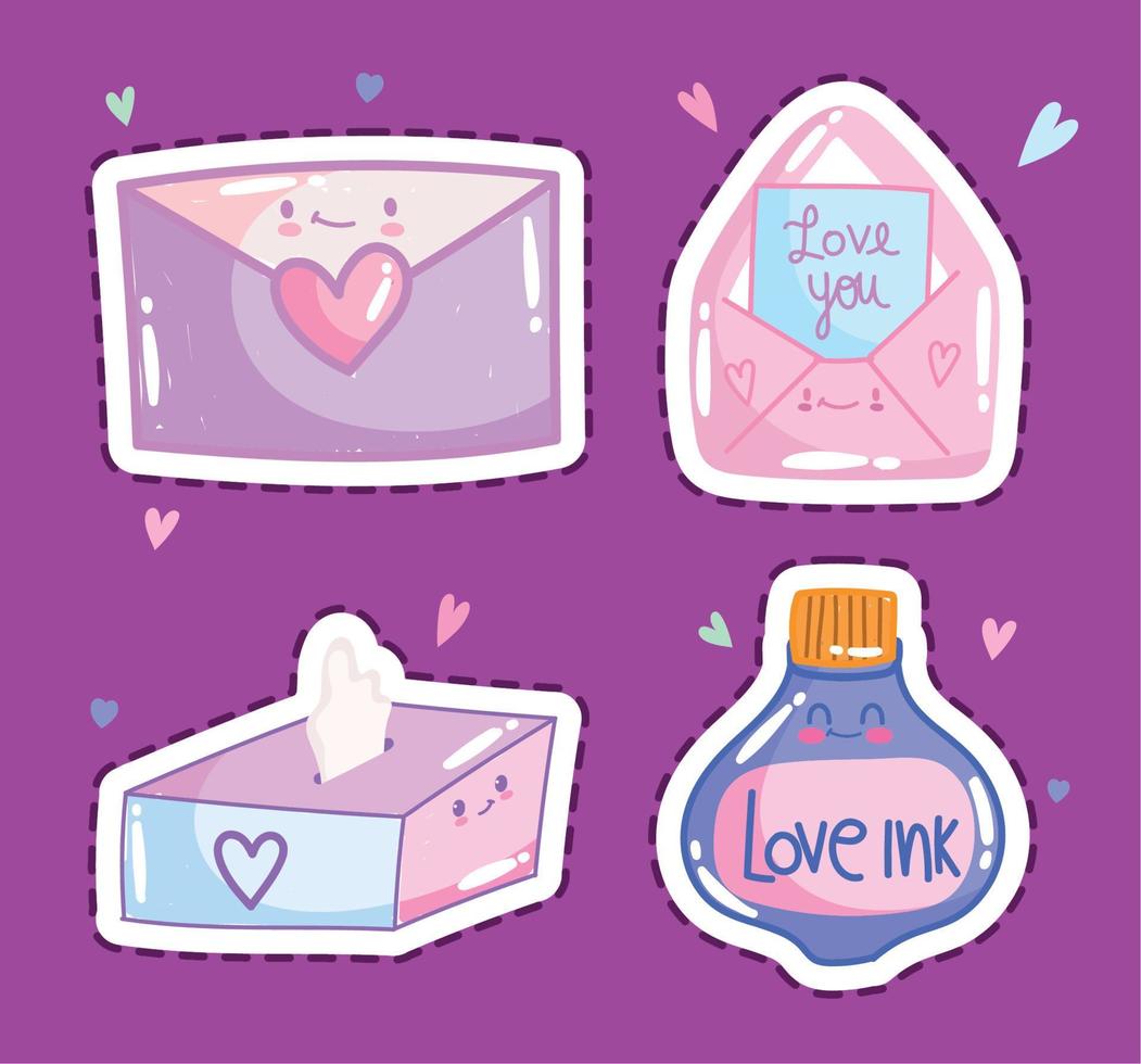 kärlek romantisk kuvert post brev meddelande i tecknad serie stil design ikoner vektor