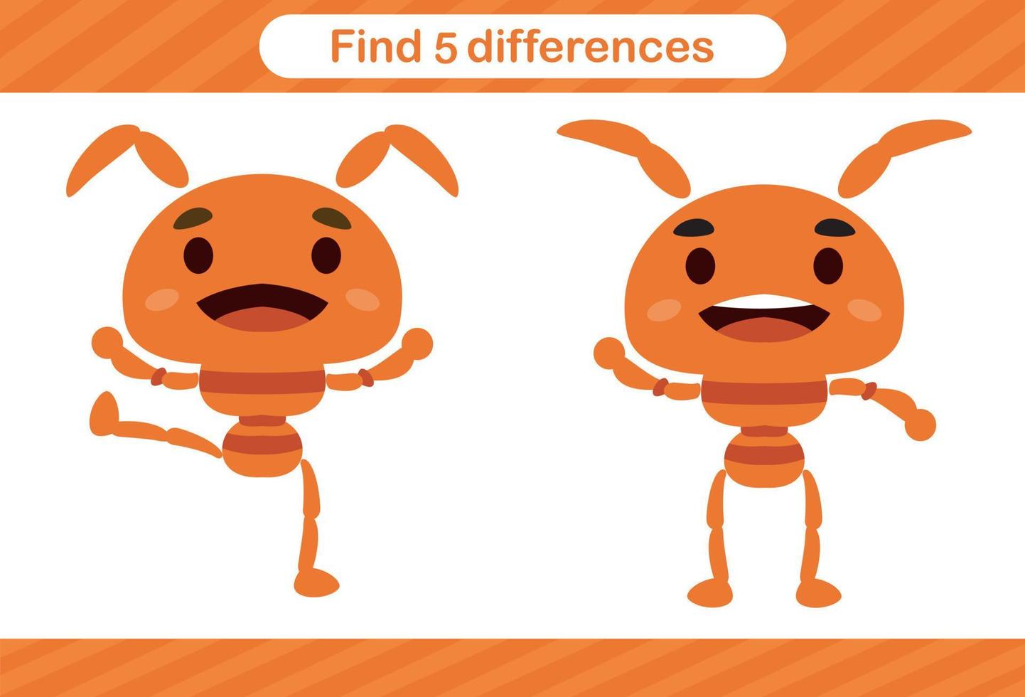 Finden Sie fünf Unterschiede des Insektenerziehungsspiels für die Kindererziehungsseite vektor