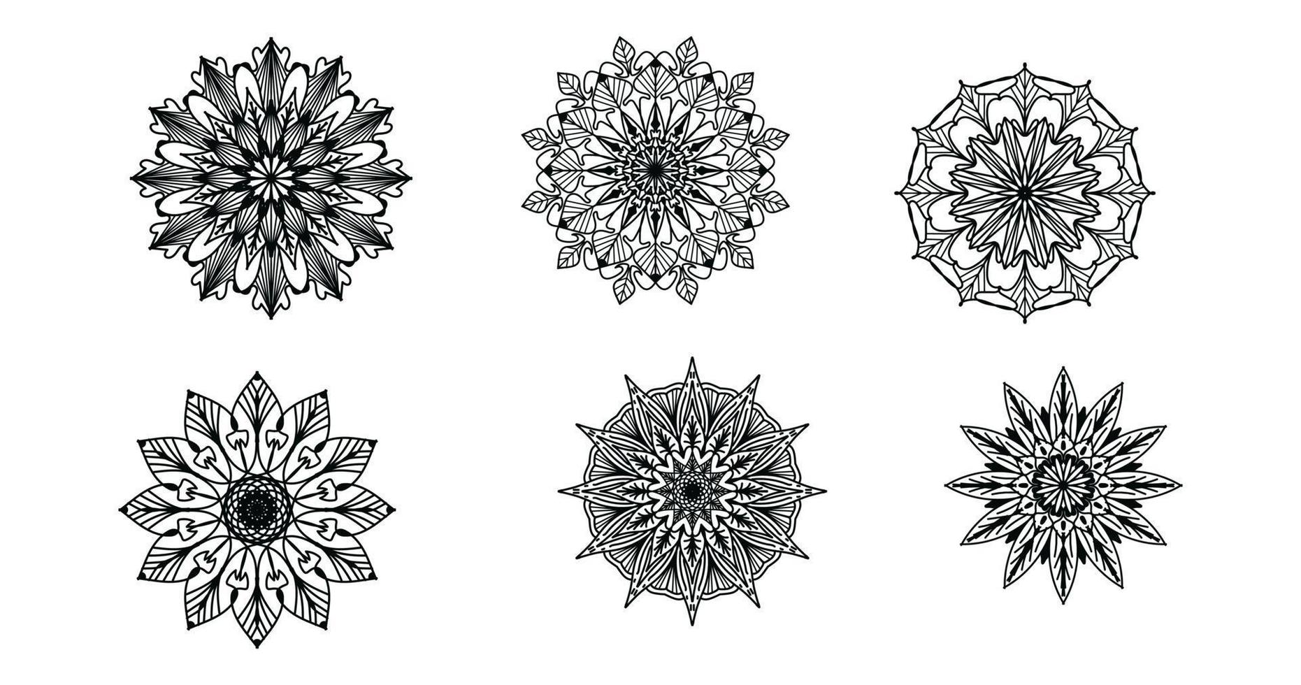 Set Mandala, schwarzes Mandala, luxuriöser dekorativer Mandala-Design-Hintergrund, Mandala-Design, Mandala-Muster-Malbuch-Kunst-Tapeten-Design, Fliesenmuster, Schwarz-Weiß-Mandala, Islam, Arabisch, Indisch vektor