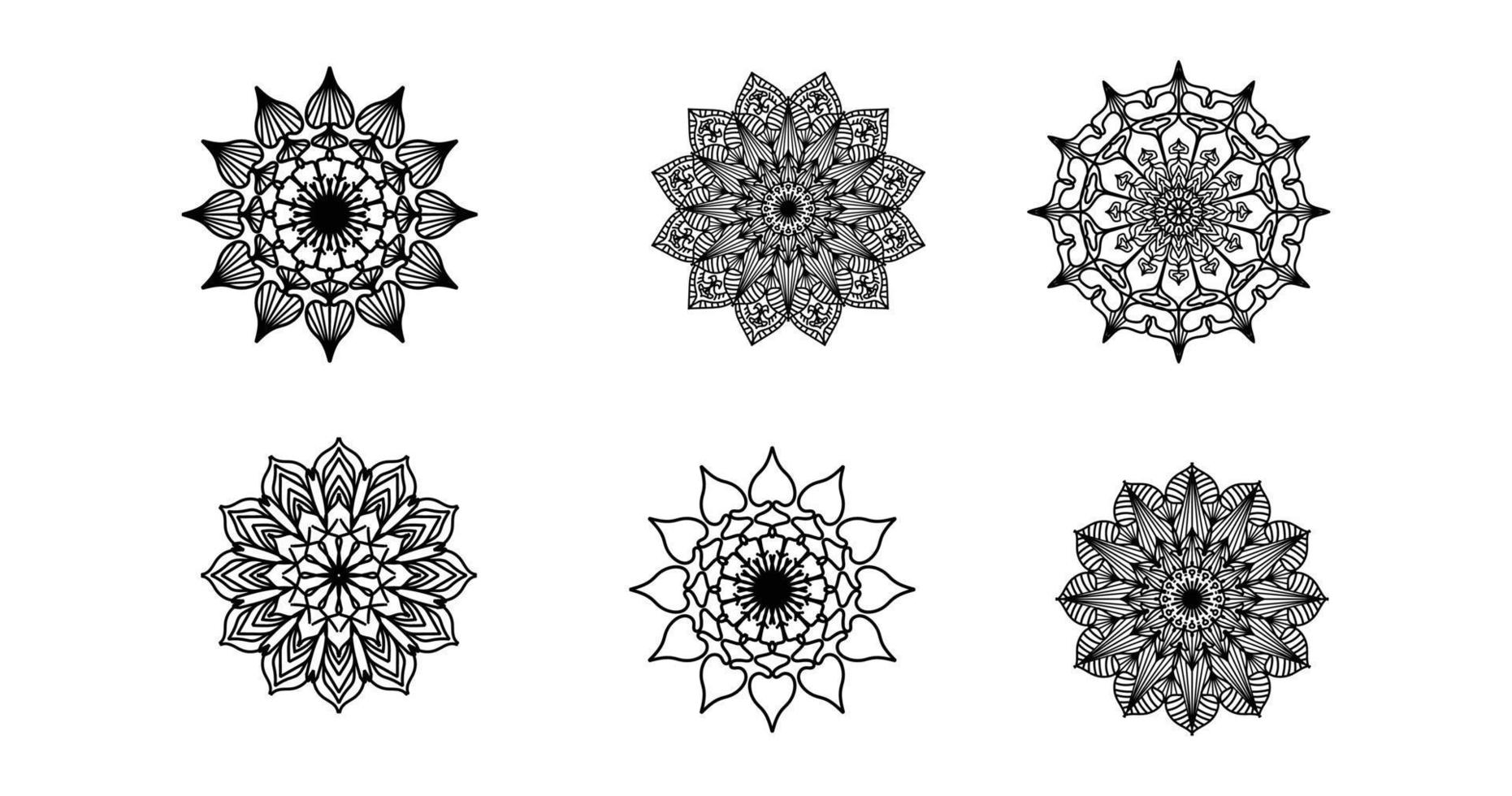 Set Mandala, schwarzes Mandala, luxuriöser dekorativer Mandala-Design-Hintergrund, Mandala-Design, Mandala-Muster-Malbuch-Kunst-Tapeten-Design, Fliesenmuster, Schwarz-Weiß-Mandala, Islam, Arabisch, Indisch vektor