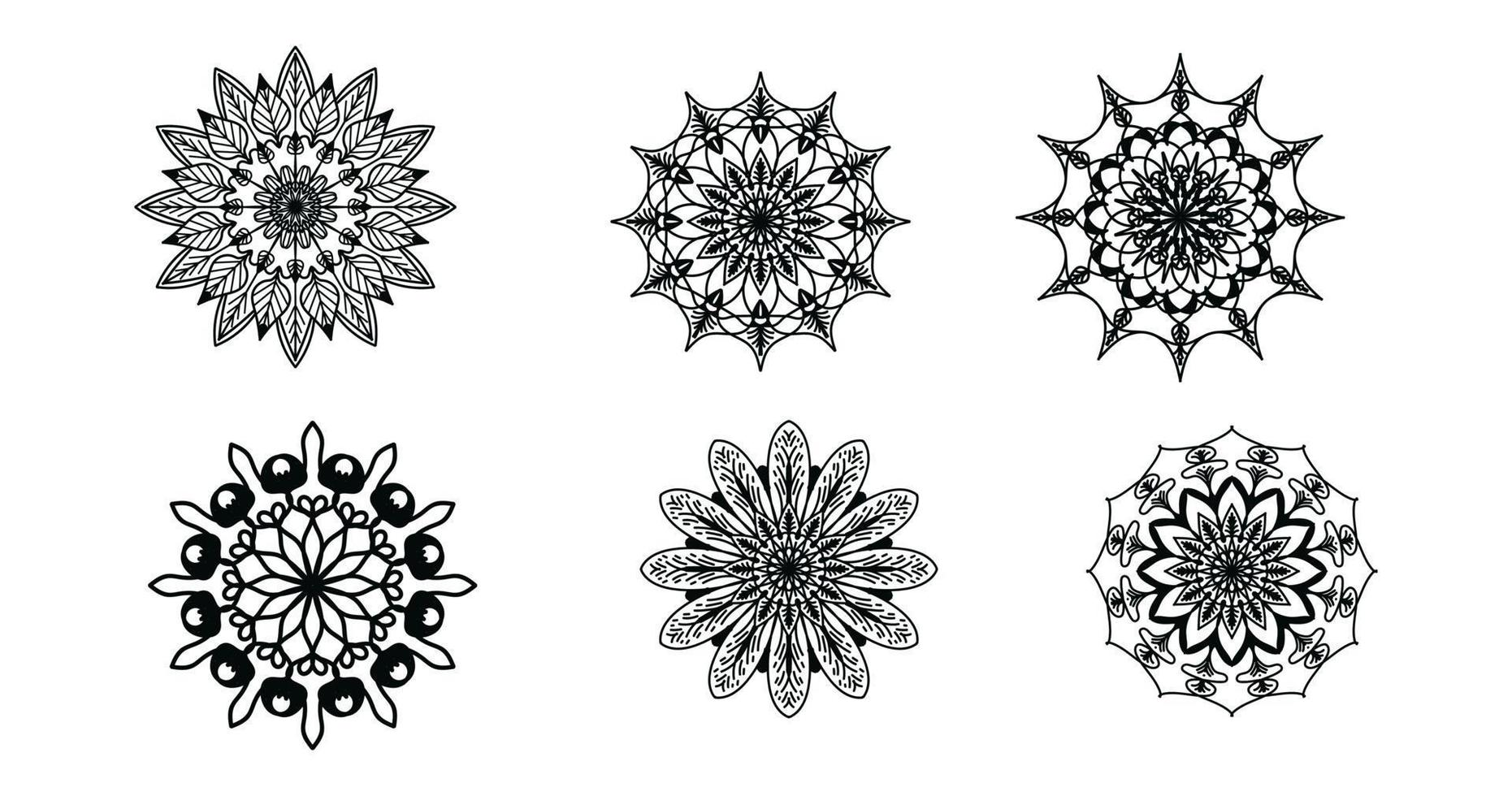 Set Mandala, schwarzes Mandala, luxuriöser dekorativer Mandala-Design-Hintergrund, Mandala-Design, Mandala-Muster-Malbuch-Kunst-Tapeten-Design, Fliesenmuster, Schwarz-Weiß-Mandala, Islam, Arabisch, Indisch vektor