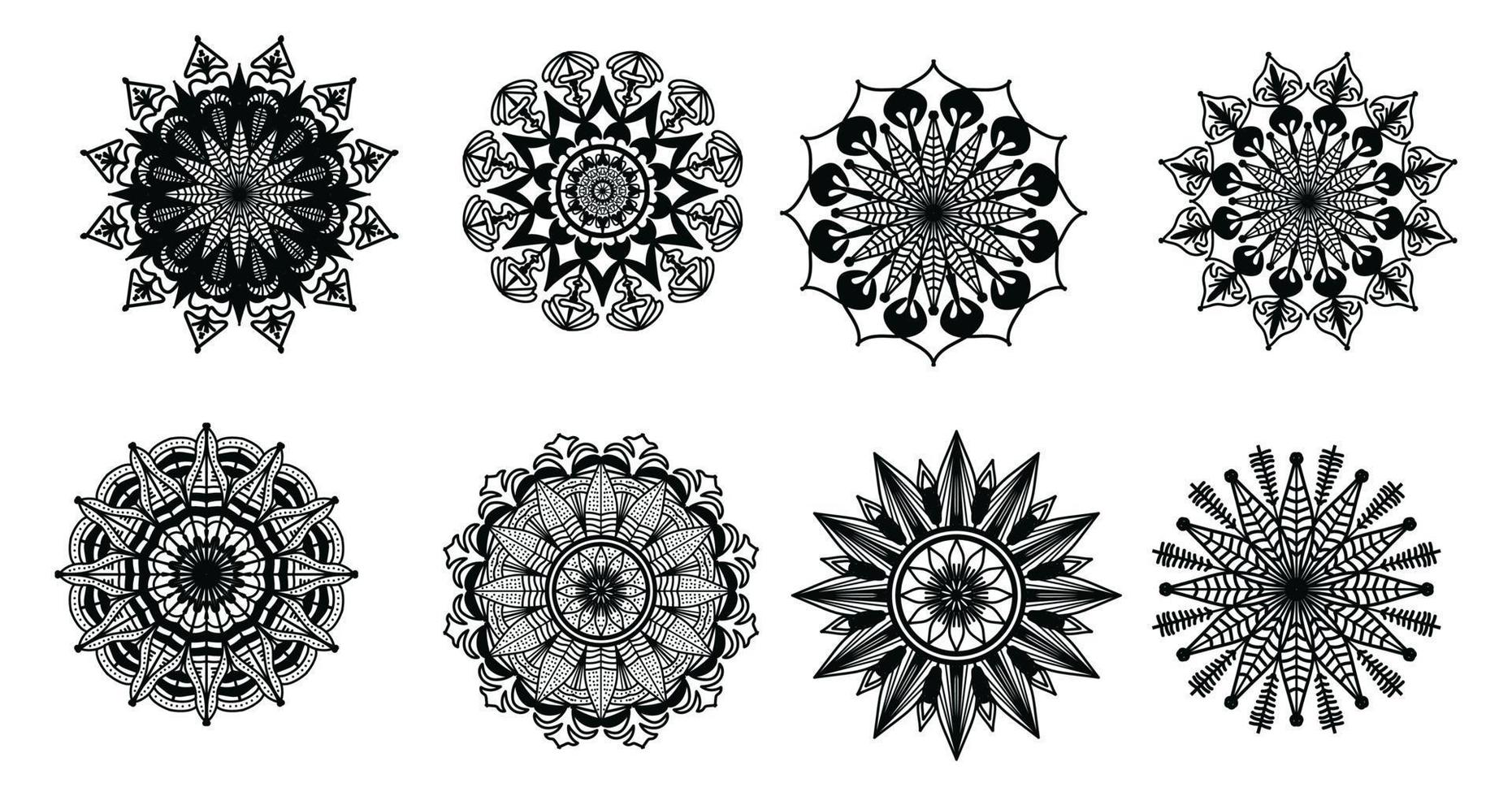 Set Mandala, schwarzes Mandala, luxuriöser dekorativer Mandala-Design-Hintergrund, Mandala-Design, Mandala-Muster-Malbuch-Kunst-Tapeten-Design, Fliesenmuster, Schwarz-Weiß-Mandala, Islam, Arabisch, Indisch vektor