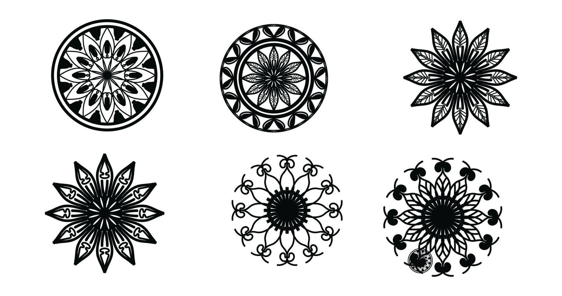 Set Mandala, schwarzes Mandala, luxuriöser dekorativer Mandala-Design-Hintergrund, Mandala-Design, Mandala-Muster-Malbuch-Kunst-Tapeten-Design, Fliesenmuster, Schwarz-Weiß-Mandala, Islam, Arabisch, Indisch vektor